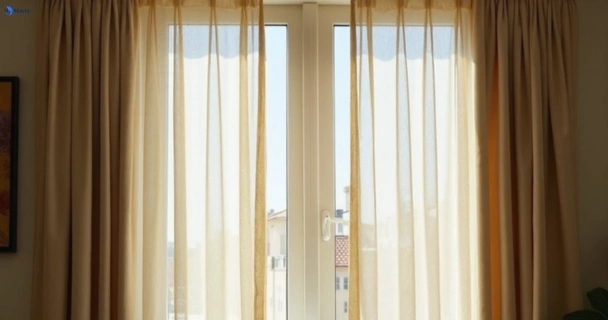 Dusty and dull curtains in heritage-park before steam cleaning